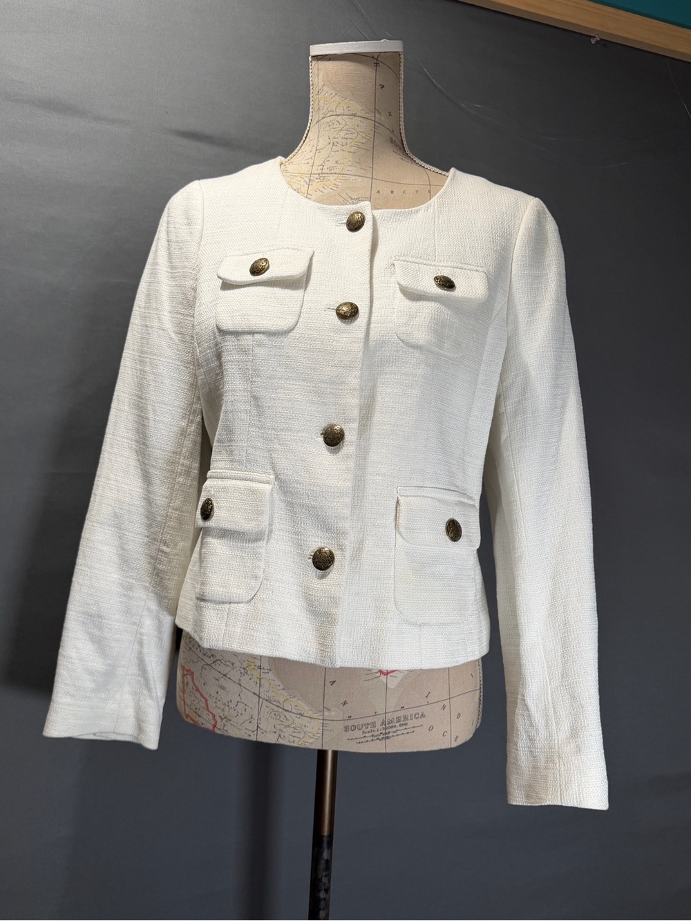 Banana Republic Cream Textured Button Jacket